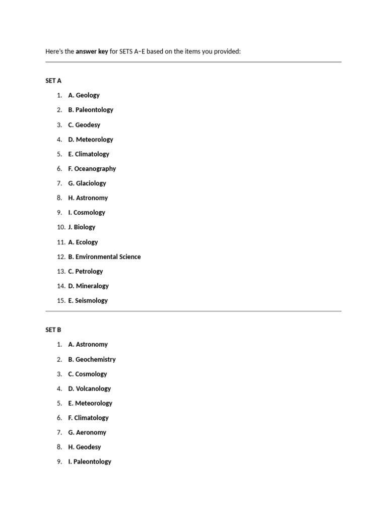 Answer Key in Quiz 1 Earth and Life Science | PDF