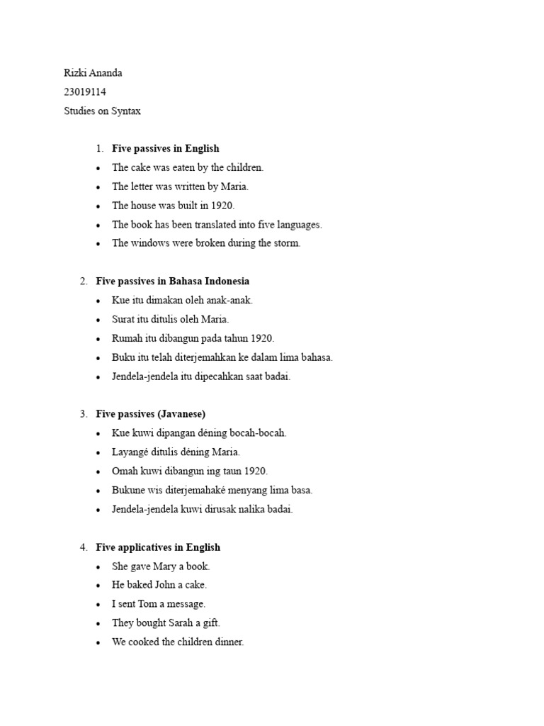 Rizki Ananda - 23019114 - Studies On Syntax Week 11 | PDF