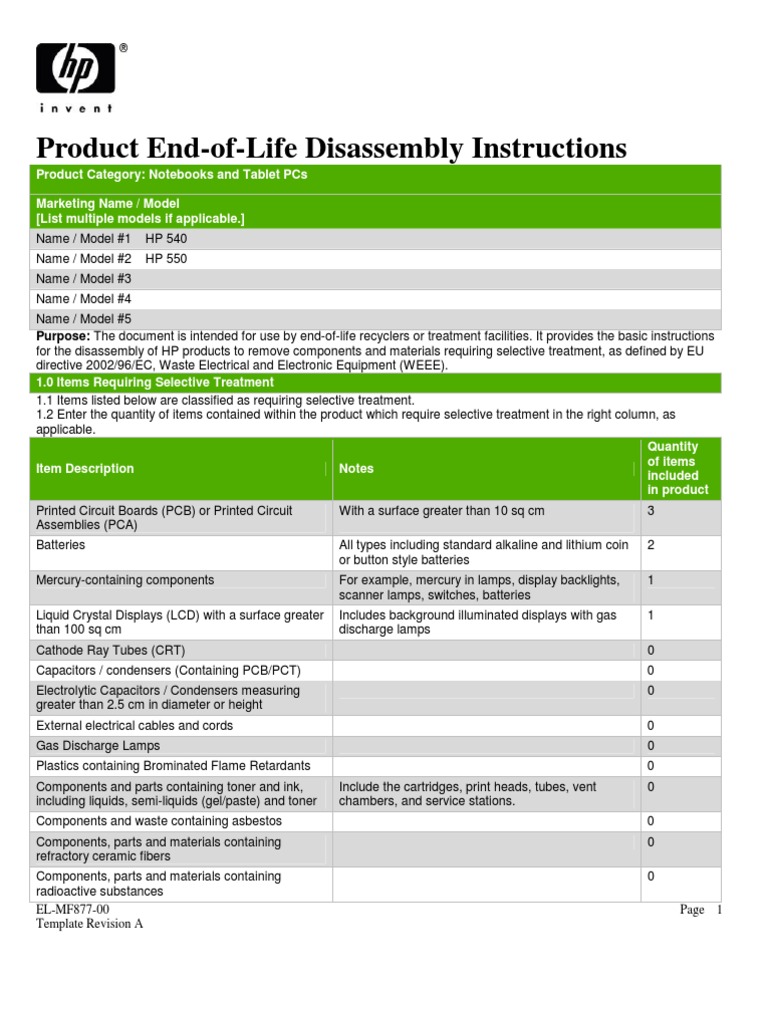 End-of-Life Disassembly Guide for HP | PDF | Capacitor | Printed ...