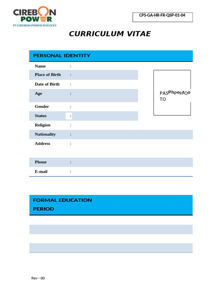 Cps Ga HR FR QSP 01 04 Template of CV Iso | PDF