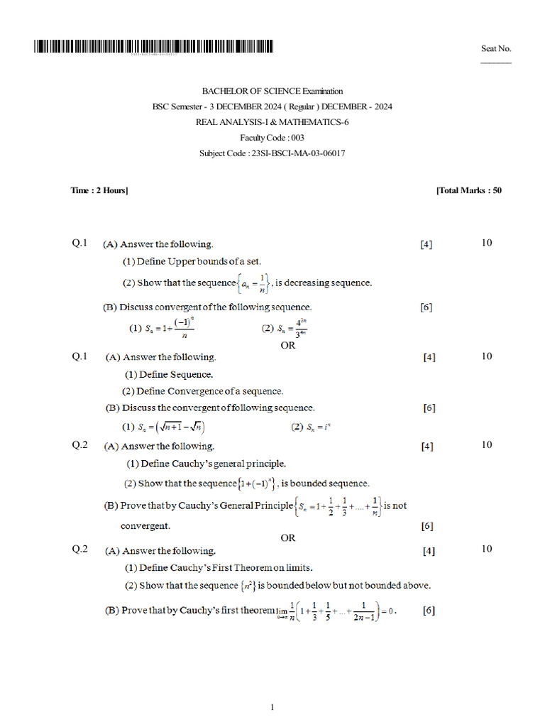 Real Analysis I Exam December 2024 | PDF | Academic Degree | Qualifications