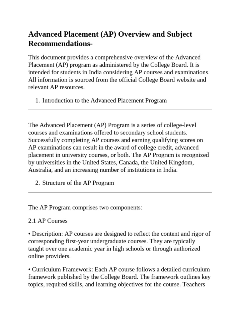AP Program Guide for Indian Students | PDF | Advanced Placement ...