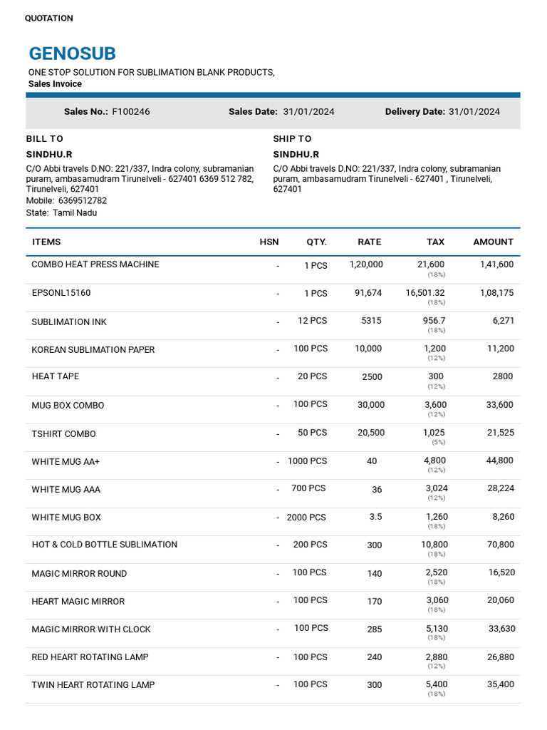 Genosub Sales Invoice | PDF | Payments