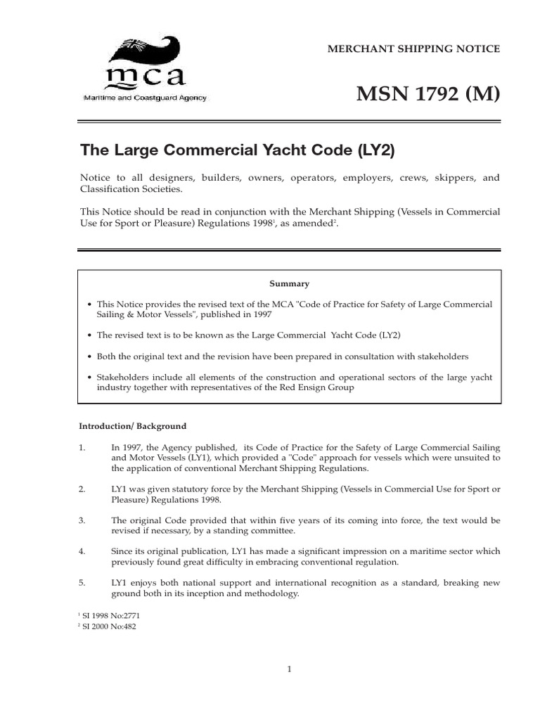 MCA MSN 1792-4 Large Yacht Code | PDF | Rigging | Tonnage
