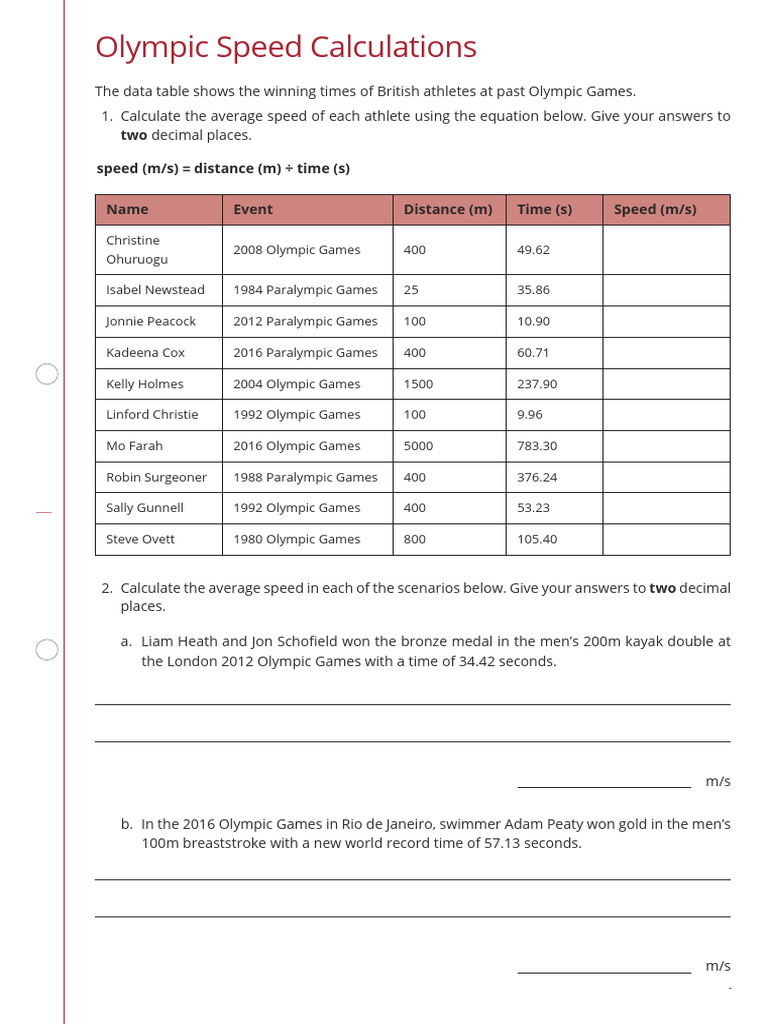 Olympic Speed Calculation Exercises | PDF | Summer Olympic Games ...