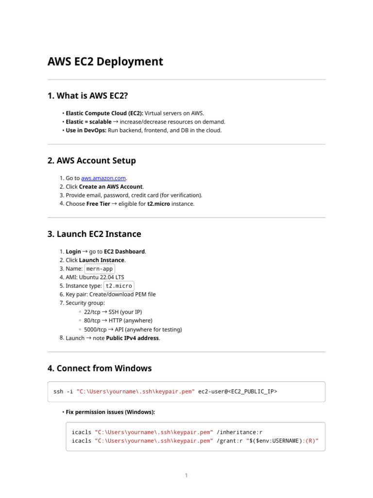 Aws Ec2 Deployment Notes | PDF | Sudo | Secure Shell