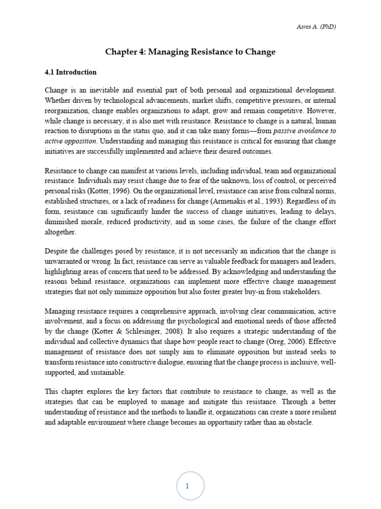 Chapter 4 - Managing Resistance To Change | PDF | Change Management ...