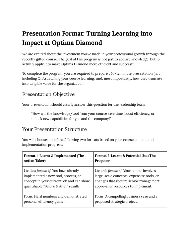Presentation Guide for Optima Diamond | PDF | Knowledge | Agile ...