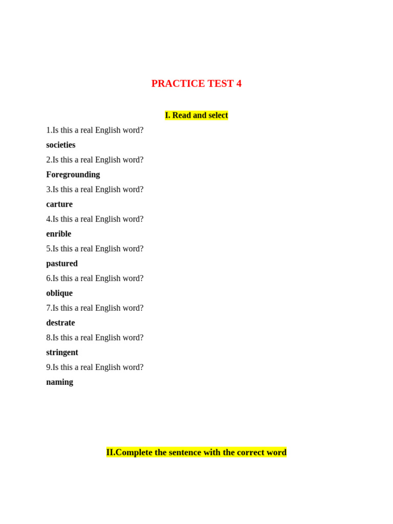 English Language Practice Test 4 | PDF