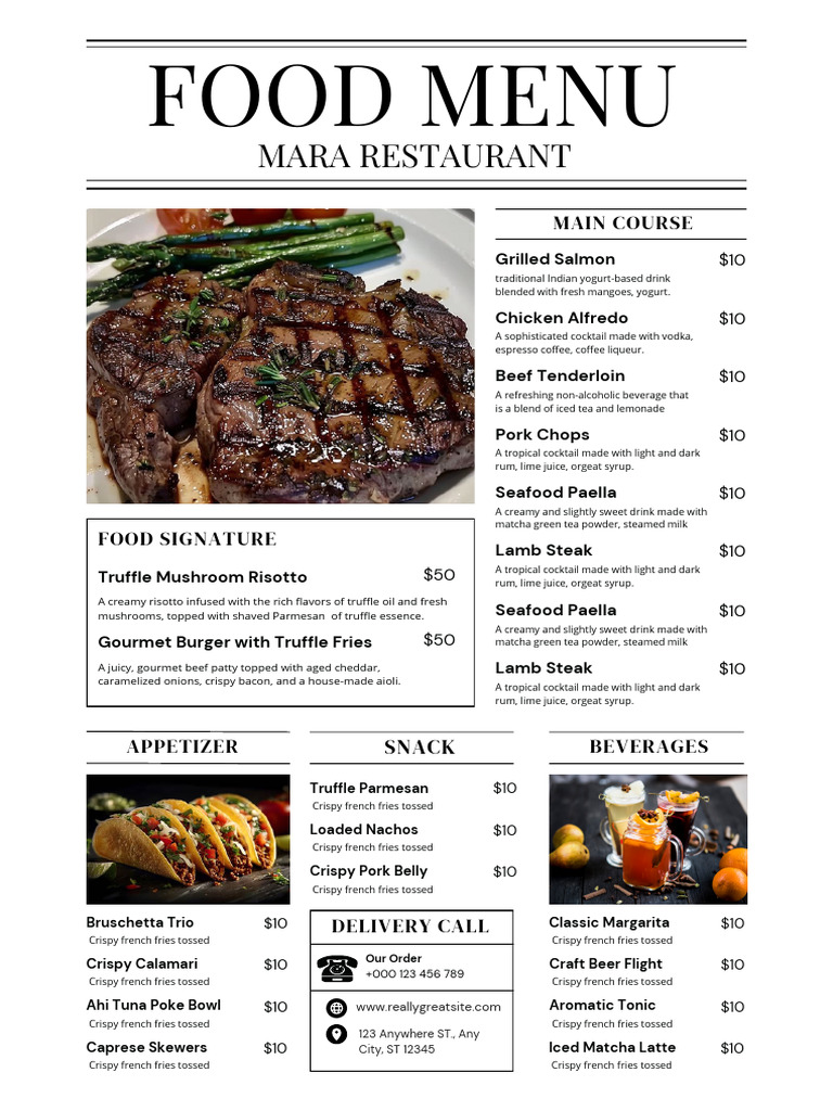 Mara Restaurant Food Menu Overview | PDF | Drink | Hamburgers