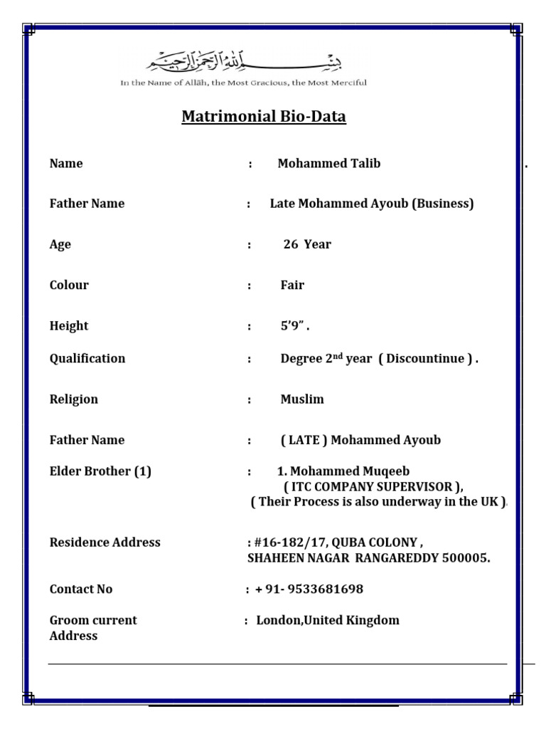 Talib New Bio Data | PDF