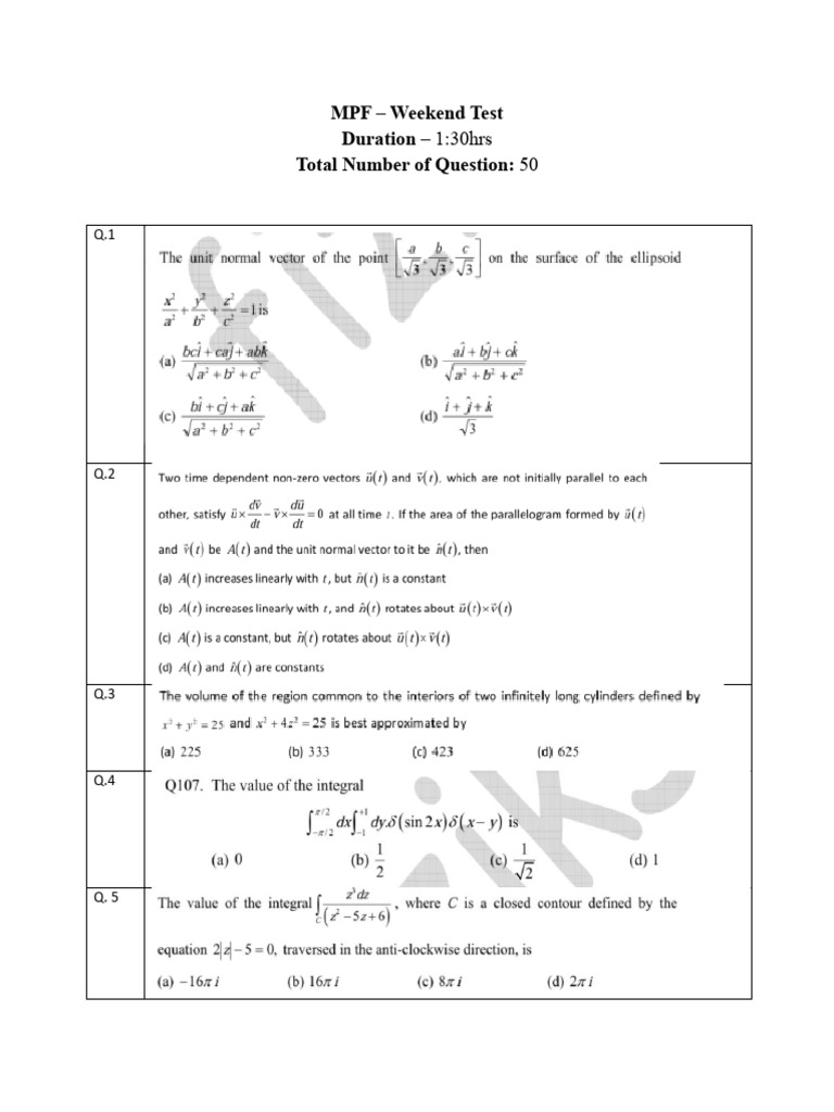 MPF Weekend Test: 50 Questions, 1.5 Hours | PDF