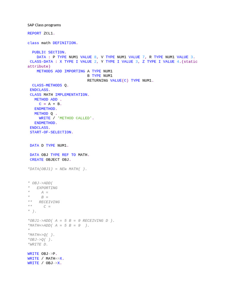 SAP Class Programs | PDF | Constructor (Object Oriented Programming ...