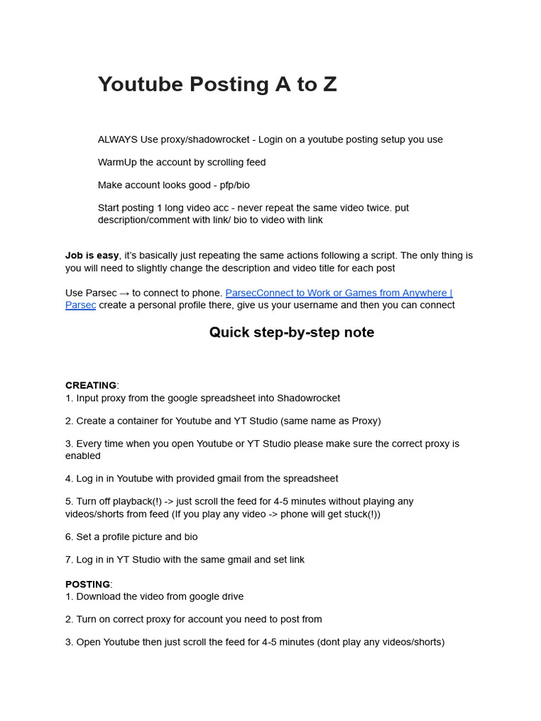 YouTube Posting Guide: Step-by-Step Setup | PDF | Computing | Software