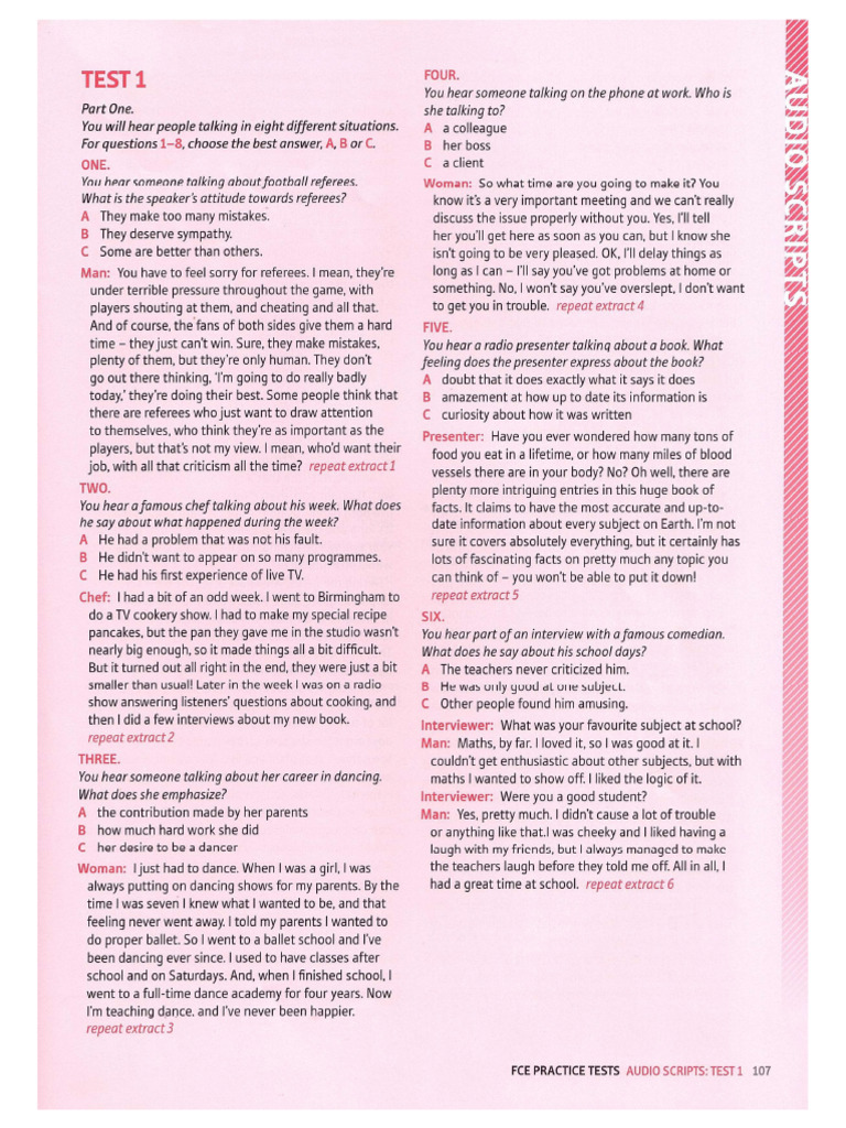 Listening Fce p1 Practice Test 1-2 Tape Script | PDF