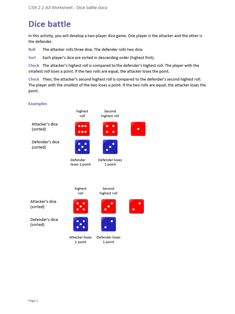 Two-Player Dice Battle Game Guide | PDF | Dice | Computer Programming