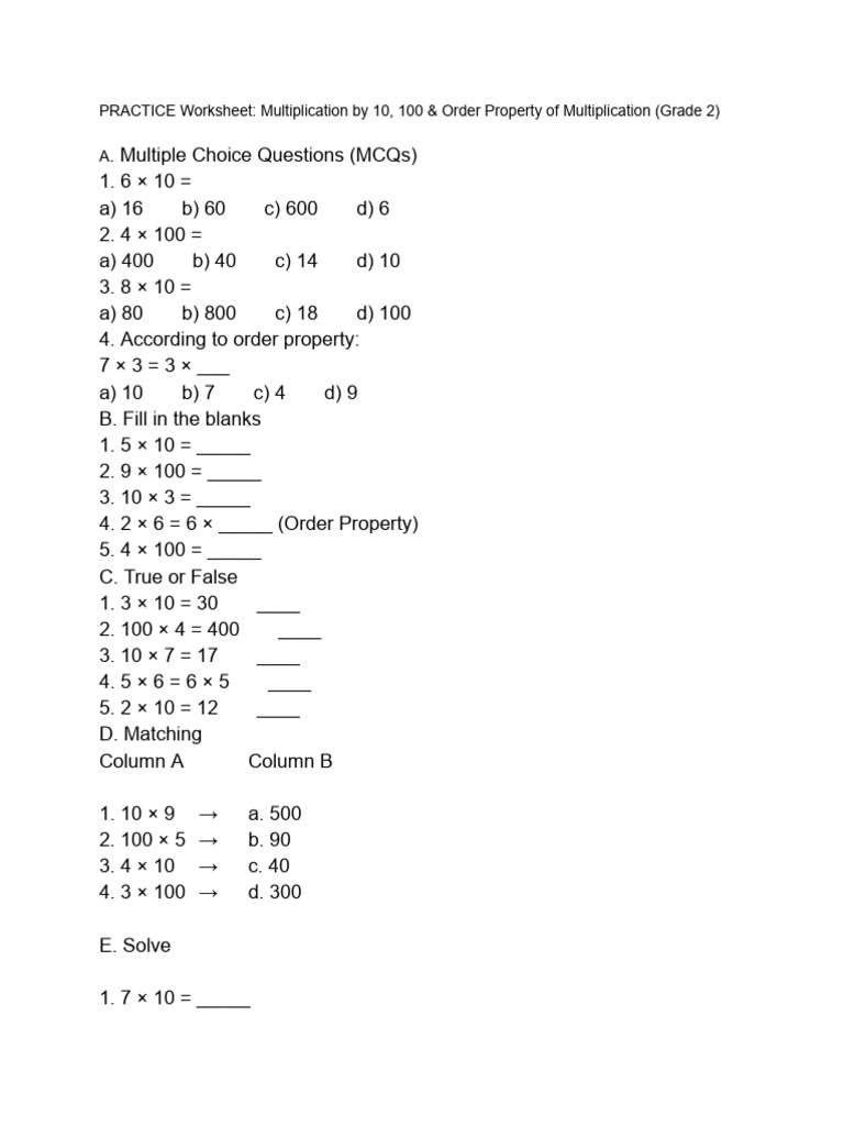Grade 2 Multiplication Practice Worksheet | PDF