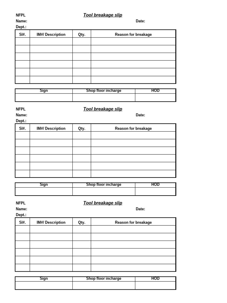 Tool Breakage Slip | PDF