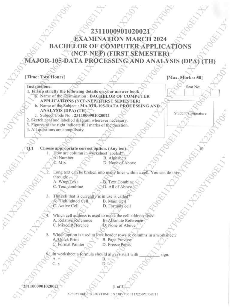 Major-105 - Data Processing and Analysis (DPA) (TH) | PDF