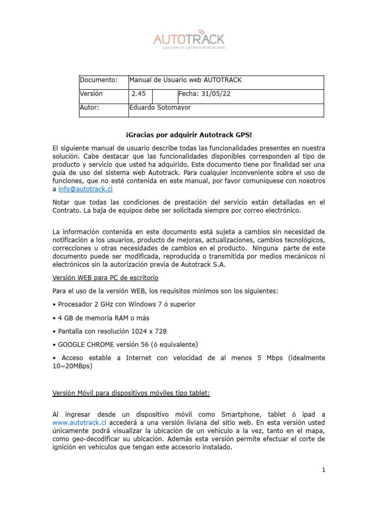 Manual de Usuario Autotrack GPS 2.45 | PDF | Sistema de Posicionamiento ...