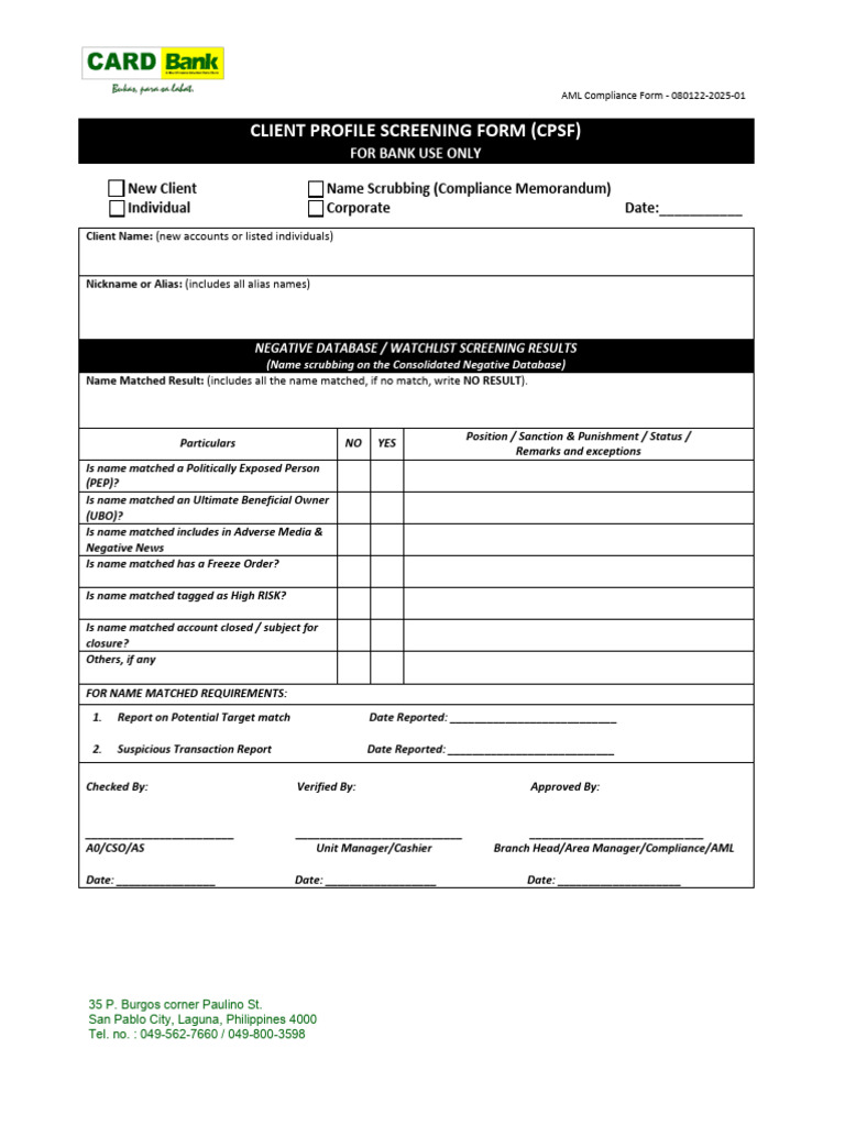 Client Profile Screening Form | PDF