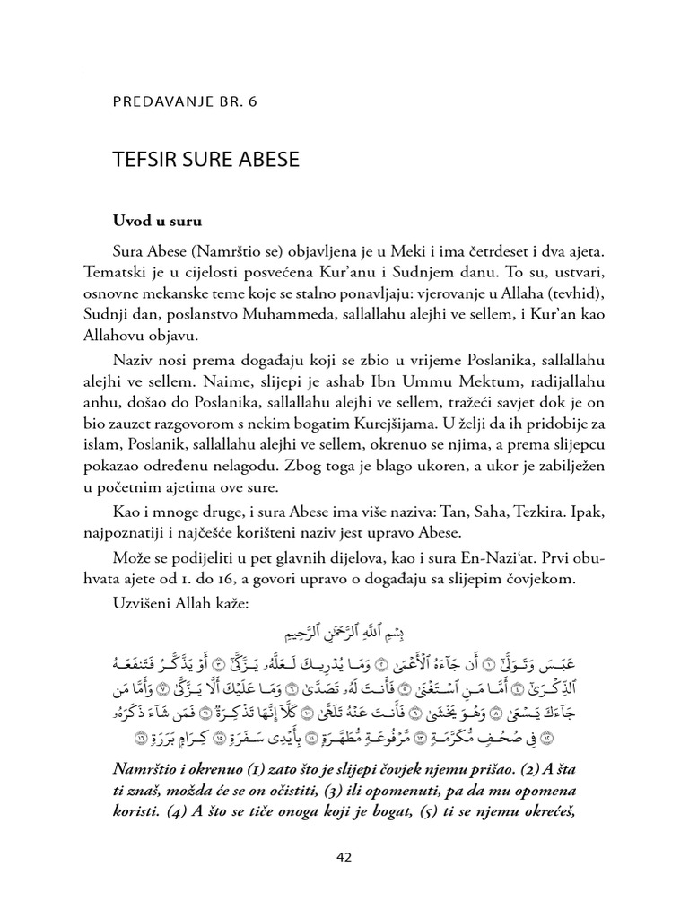 Tefsir - Drugi Stepen - Predavanje 6 | PDF
