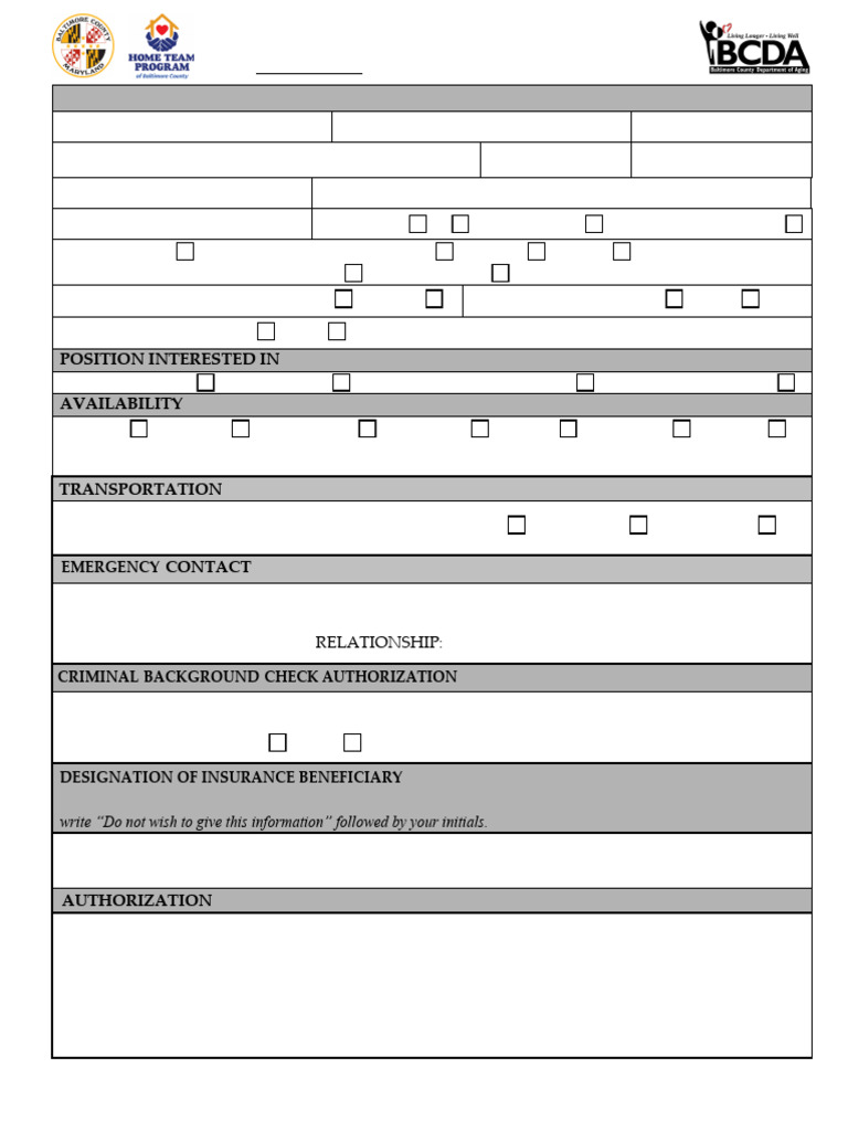 Bcda Home Team Volunteer Application | PDF