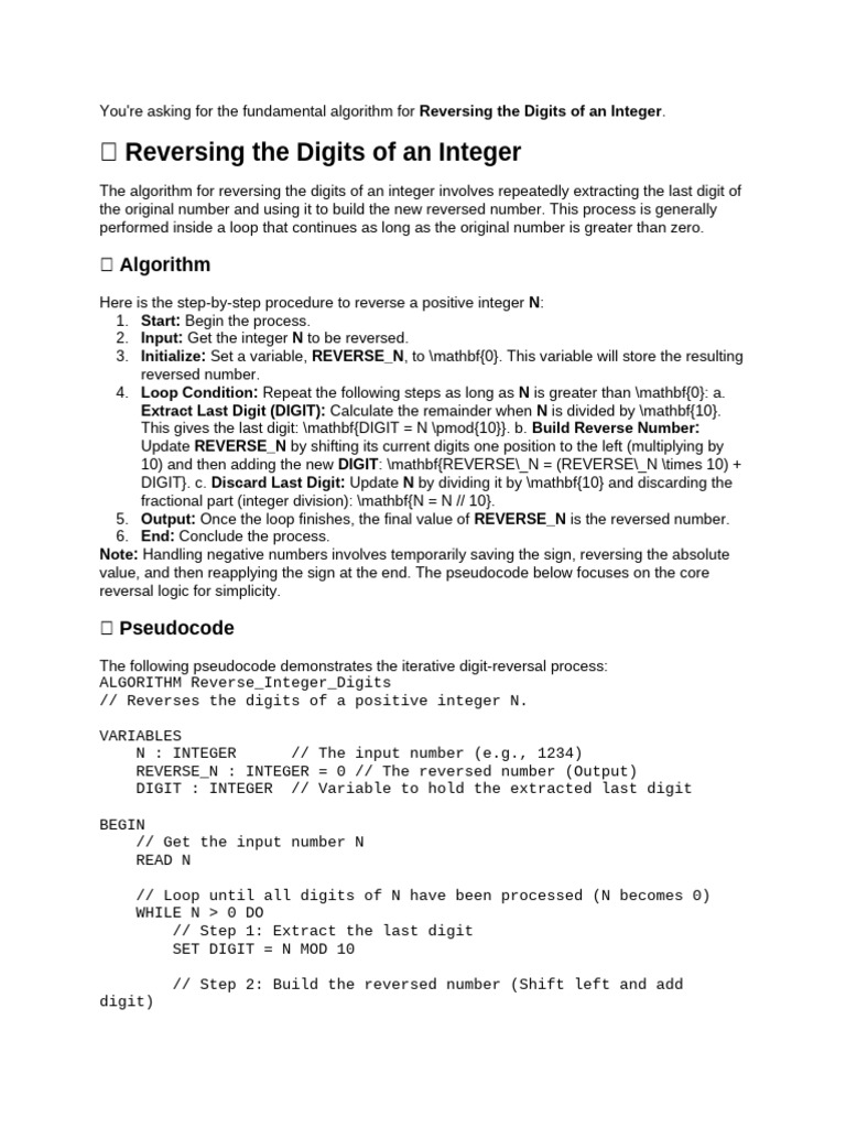 Reverse Digits of an Integer Algorithm | PDF | Numbers | Number Theory