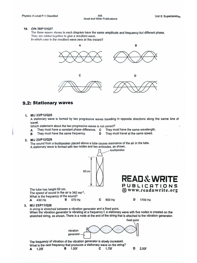 Stationary Waves - Work Out | PDF