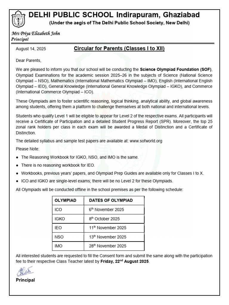 SOF Olympiad Participation Circular 2025 | PDF