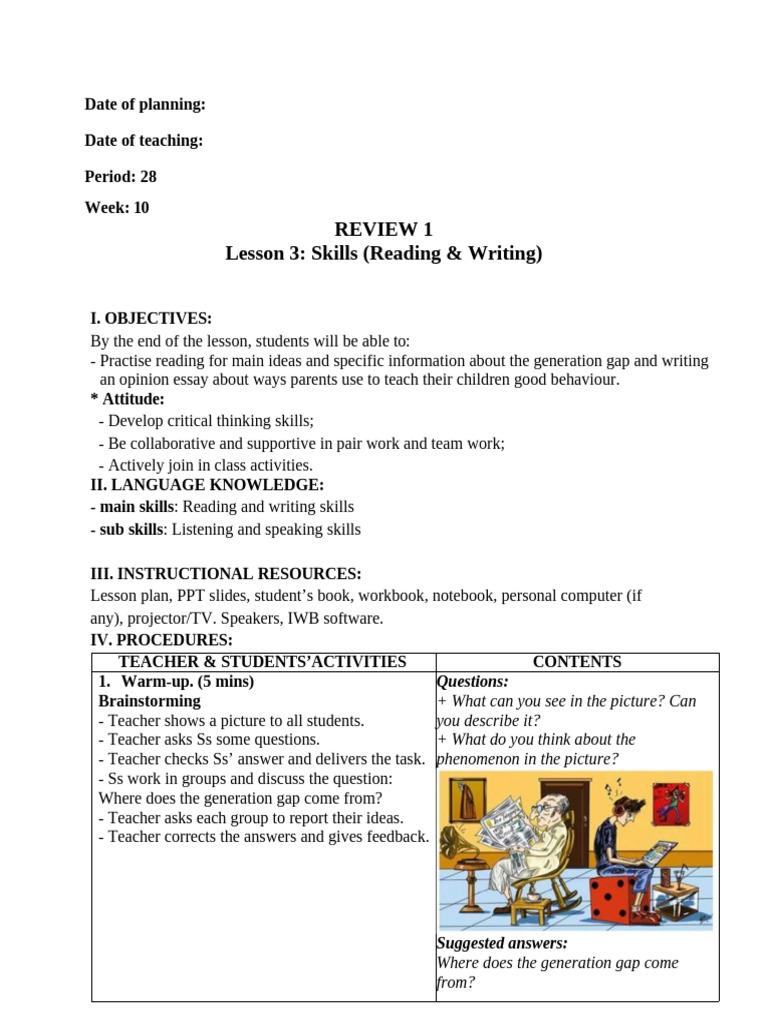 Reading and Writing Skills Lesson Plan | PDF | Teachers | Essays