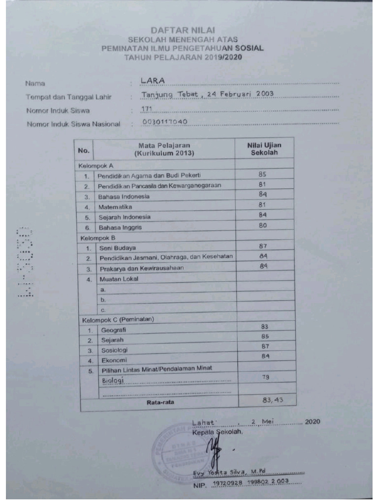 Transkrip Nilai LARA | PDF