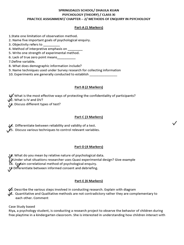 Psychology Methods of Inquiry Assignment | PDF