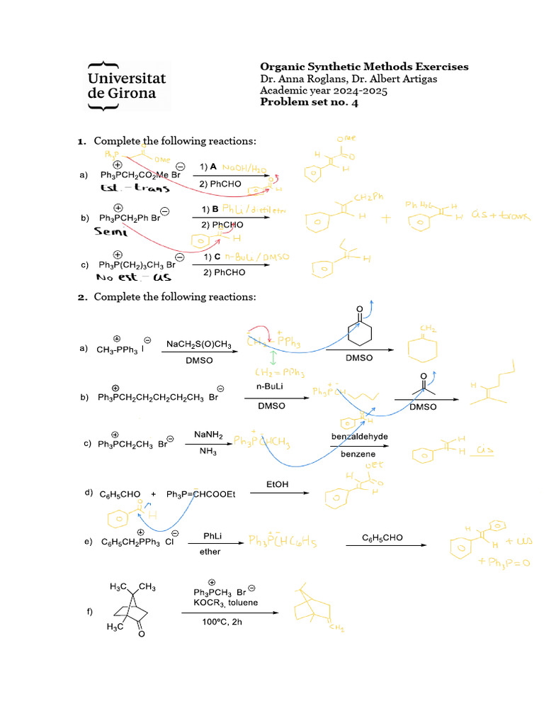 Organic Synthesis Problem Set 4 | PDF