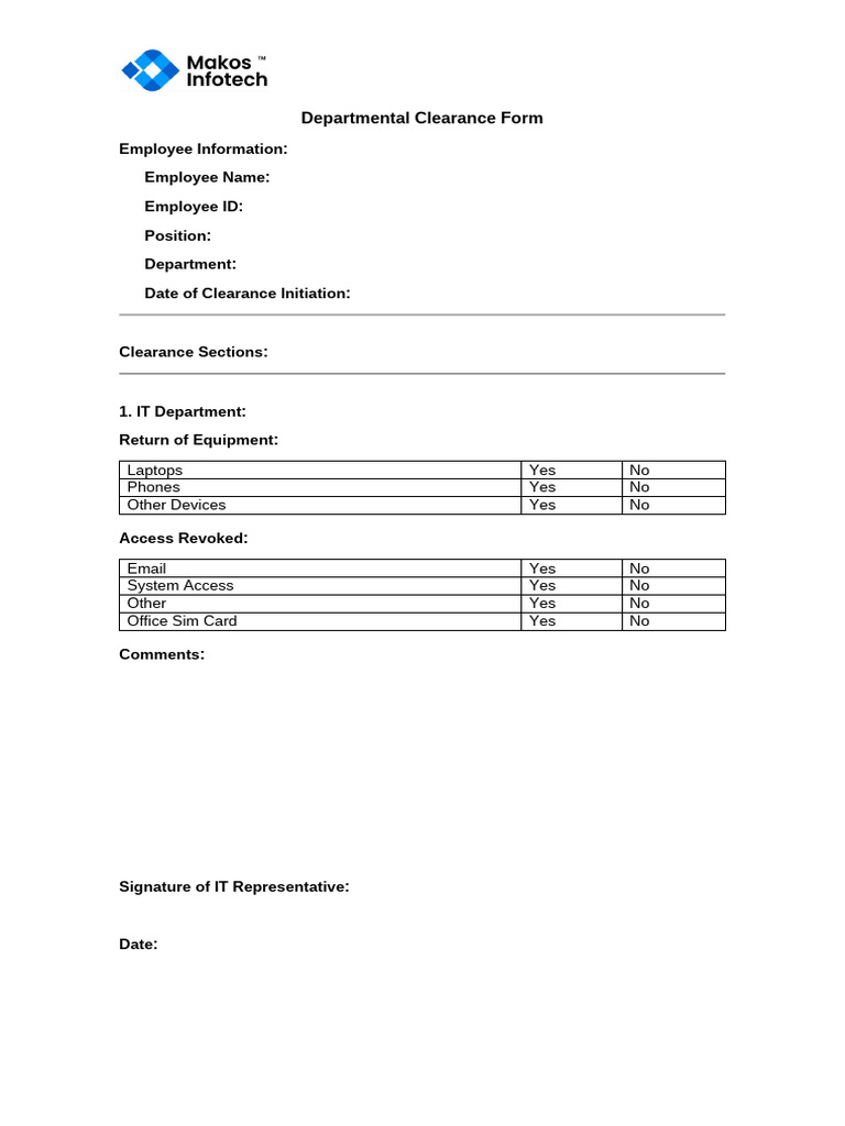 Departmental Clearance Form Template | PDF