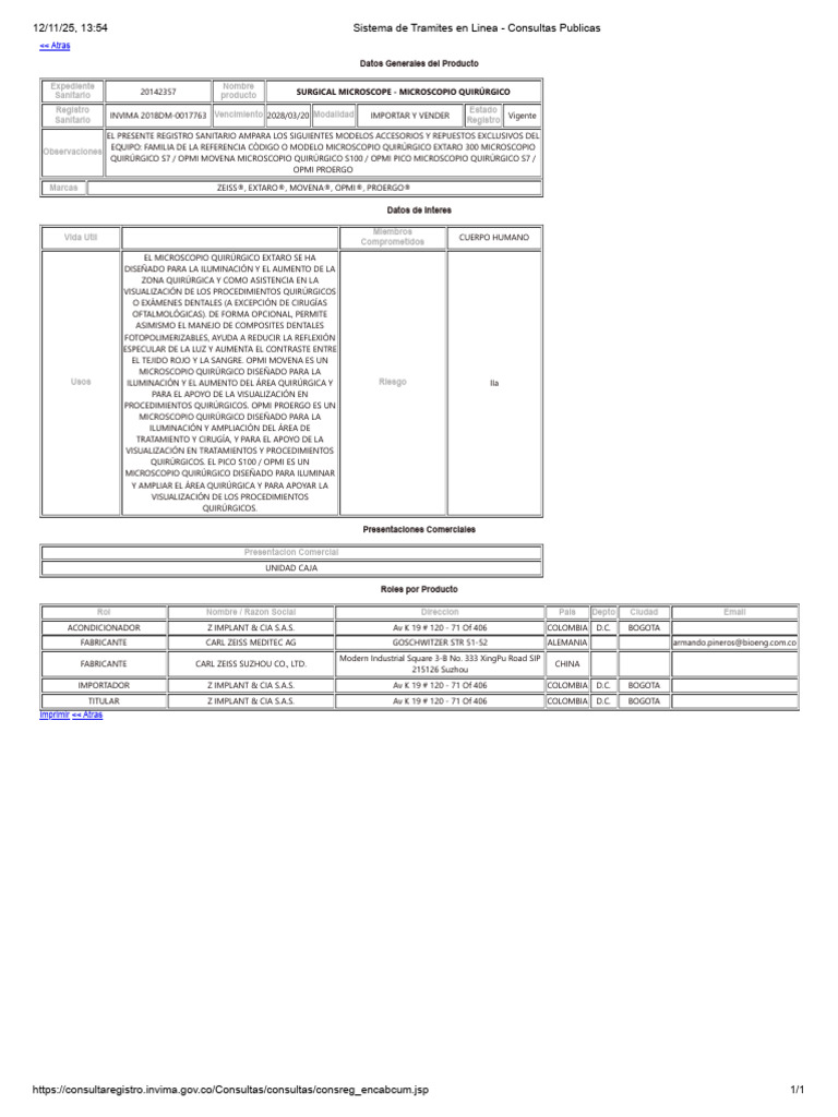 Microscopio Quirúrgico: Registro INVIMA 2023 | PDF