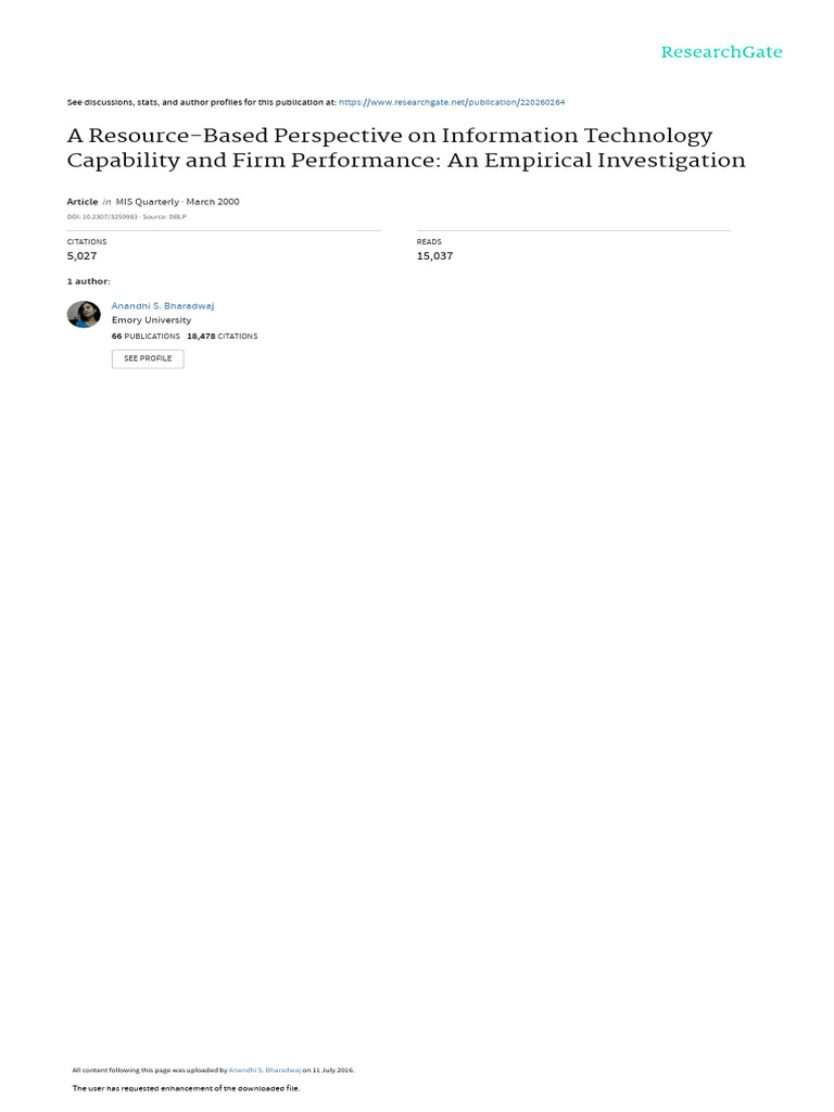 A Resource-Based Perspective On Information Technology Capability and ...