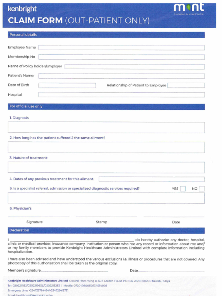 Kenbright Claim Form | PDF