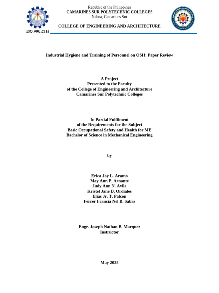 SAMPLE-OUTPUT-BOSH-PAPER-REVIEW | PDF | Occupational Hygiene ...