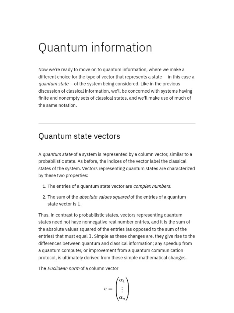 Understanding Quantum State Vectors | PDF | Matrix (Mathematics) | Norm ...