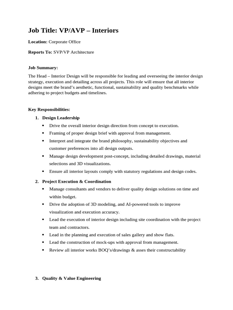 VP/AVP of Interior Design Role Overview | PDF | Design | Interior Design