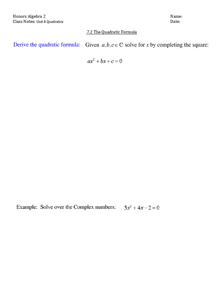 Quadratic Formula Class Notes | PDF | Algebra | Elementary Mathematics
