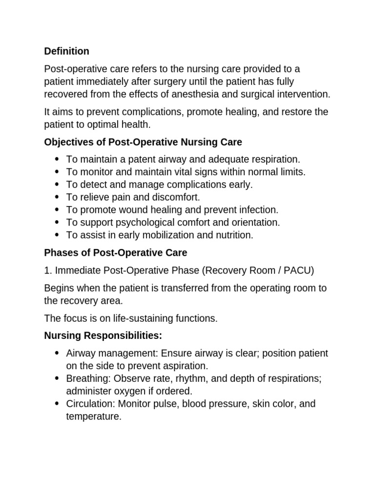 Post Operative Care | PDF | Surgery | Anesthesia