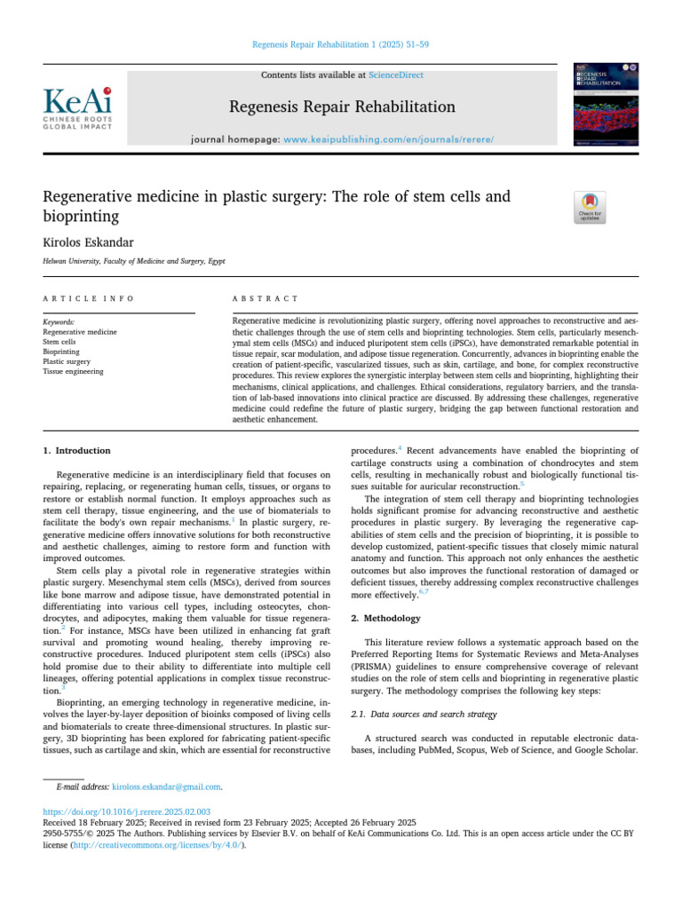 Regenerative Medicine in Plastic Surgery - The Role of Stem Cells and ...