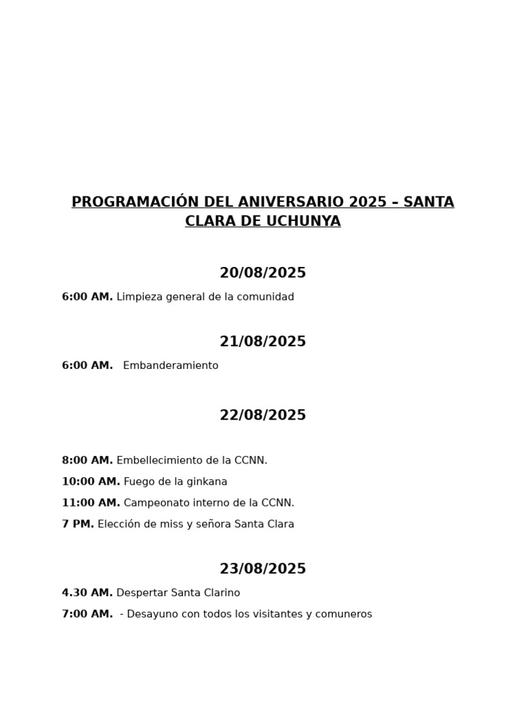 Aniversario Santa Clara 2025: Programa Completo | PDF