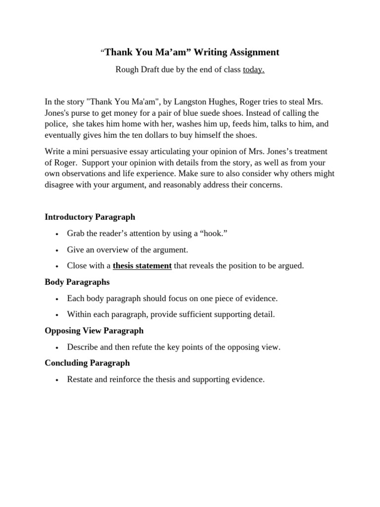 Thank You Ma'Am Essay | PDF
