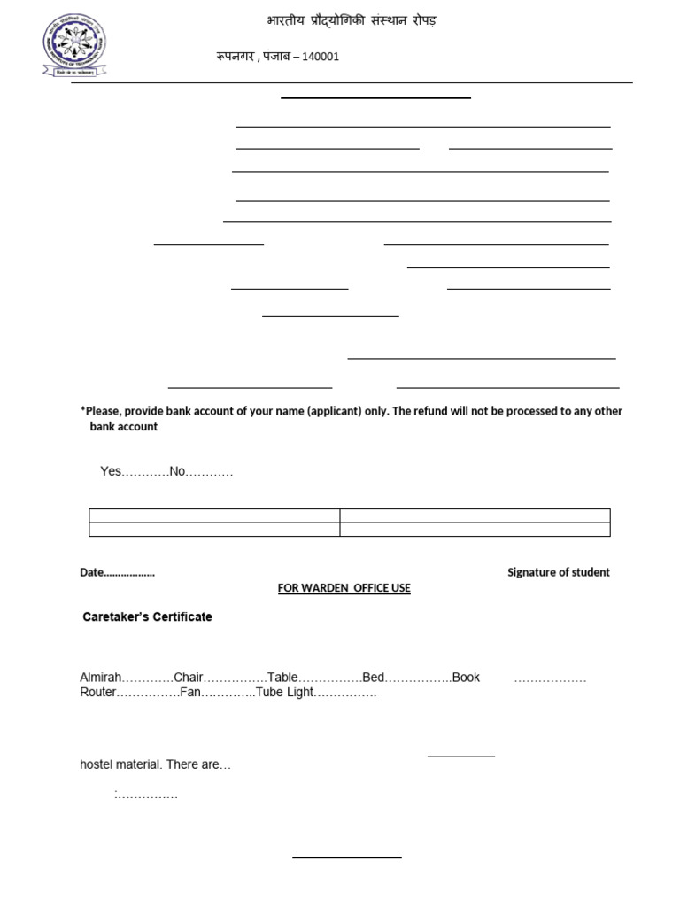 IIT Ropar Mess Security Refund Form | PDF | Chess | Chess Theory