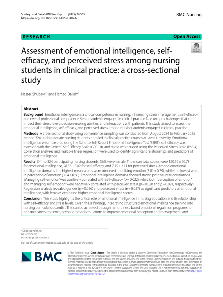 Emotional Intelligence in Nursing Students | PDF | Self Efficacy ...