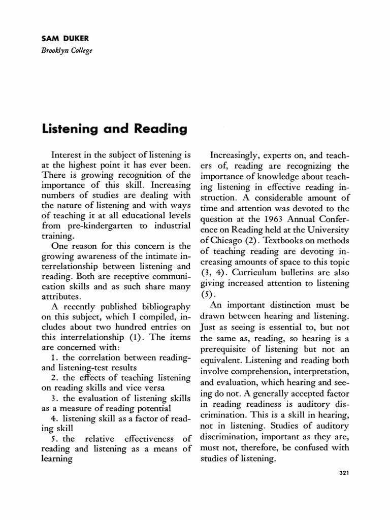 Listening and Reading Skills Correlation | PDF | Learning ...