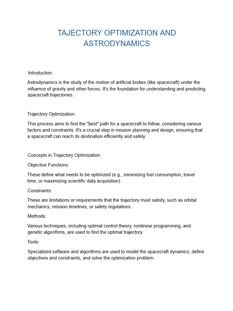 Tajectory Optimization and Astrodynamics - Google Docs Final | PDF ...